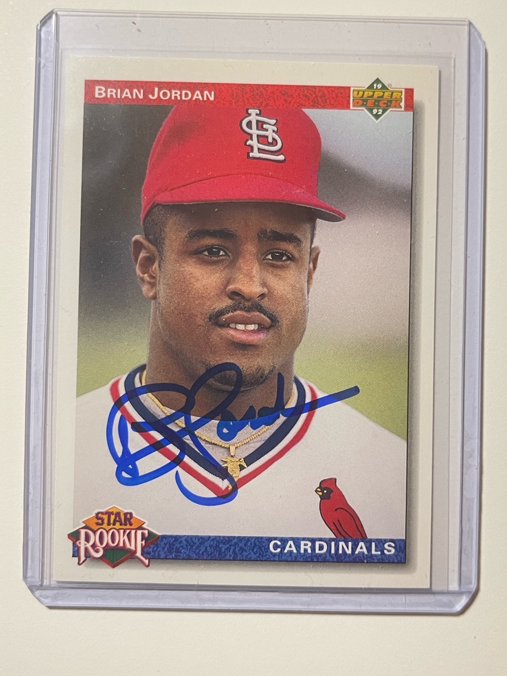 Brian Jordan Signed Cardinals Baseball Card - Upper Deck